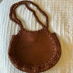 Vintage brown leather unlined boho shoulder bag
